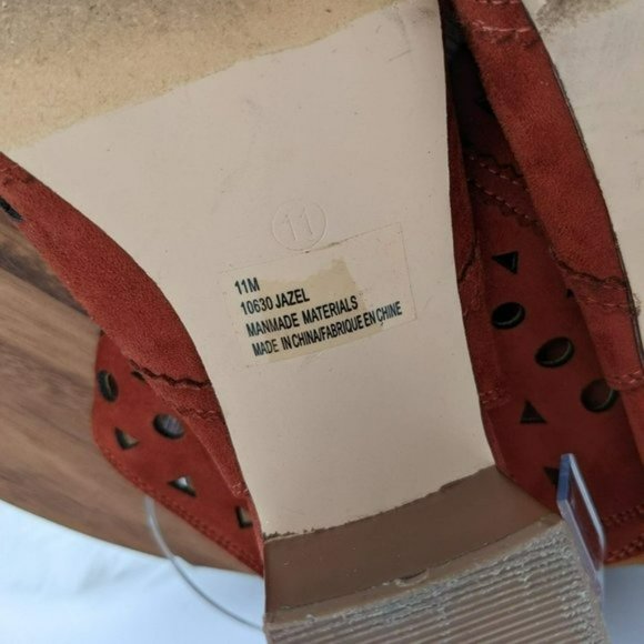 Maurices Jazel Peep Toe Booties 11 M Brick Red Rusty Brown Laser Cut Slingback - Picture 2 of 13